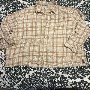 Old Navy Boyfriend Tan Plaid Button-Up Shirt